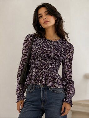 Ricki’s Smocked Peplum Floral Blouse Size S